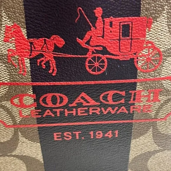 Coach Brown Signature Coated Canvas Leather Heritage Stripe Vintage Tote EUC - Picture 12 of 14